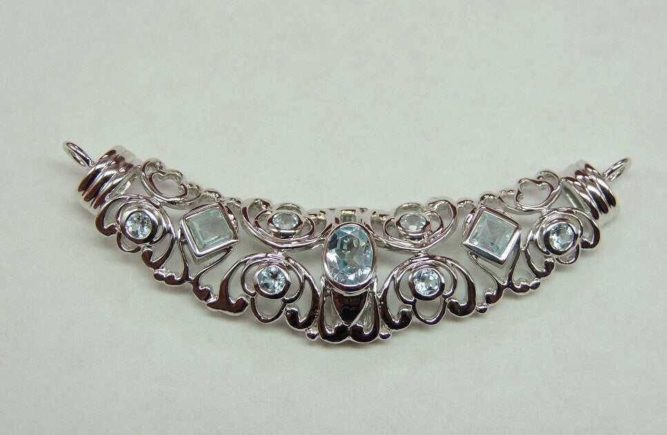 Design pur 2,4 Carat Blautopas Anhanger 925 Silber Collier Kette Designschmuck