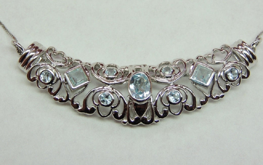 Design pur 2,4 Carat Blautopas Anhanger 925 Silber Collier Kette Designschmuck