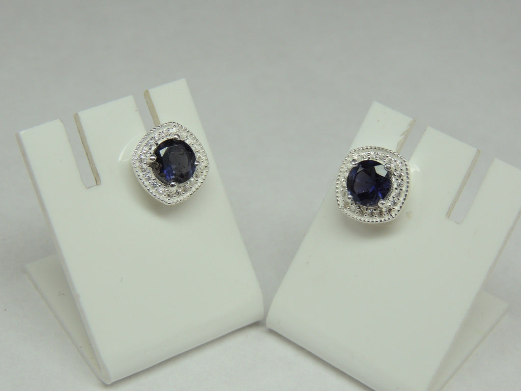 1,5 Carat Iolith Ohrstecker mit Zirkonia 925 Silber Ohrring Ohrschmuck Wassersaphir
