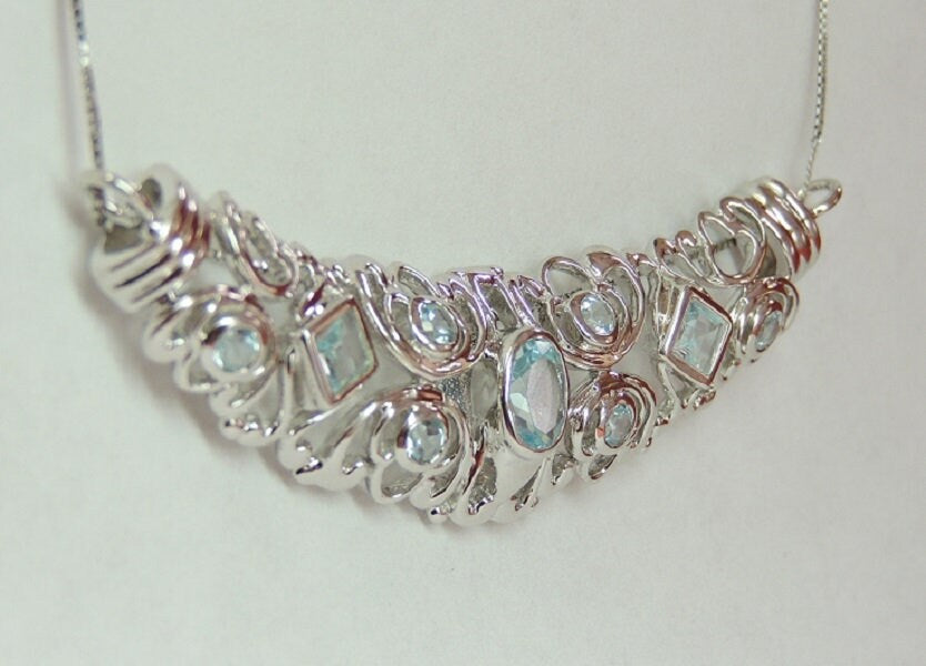 Design pur 2,4 Carat Blautopas Anhanger 925 Silber Collier Kette Designschmuck