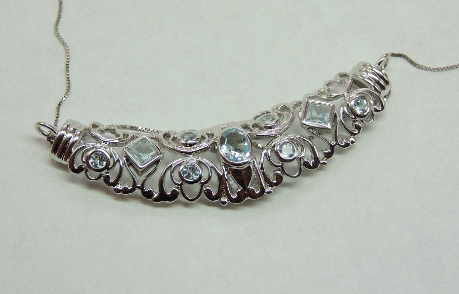 Design pur 2,4 Carat Blautopas Anhanger 925 Silber Collier Kette Designschmuck