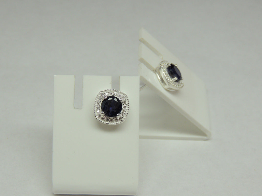 1,5 Carat Iolith Ohrstecker mit Zirkonia 925 Silber Ohrring Ohrschmuck Wassersaphir