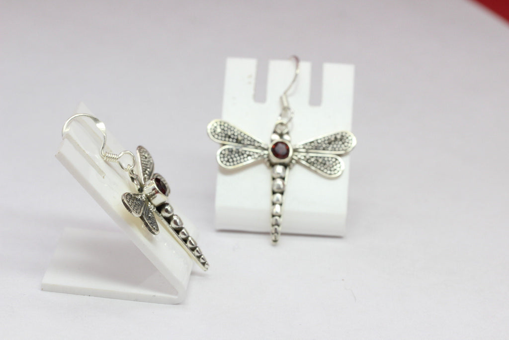 Edle 0,5 Carat Granat Libellen Ohrhanger 925 Silber Ohrring Libelle blutroter Edelstein