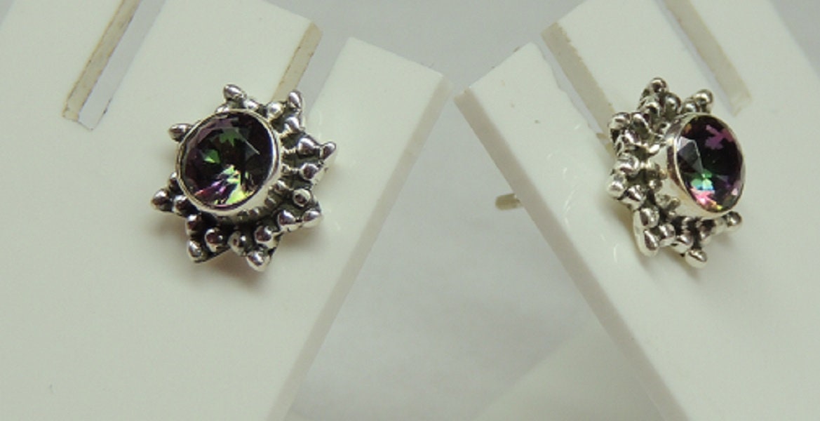 Edler 0,95 Carat Mystik Topas Ohrstecker 925 Silber Ohrring Ohrschmuck