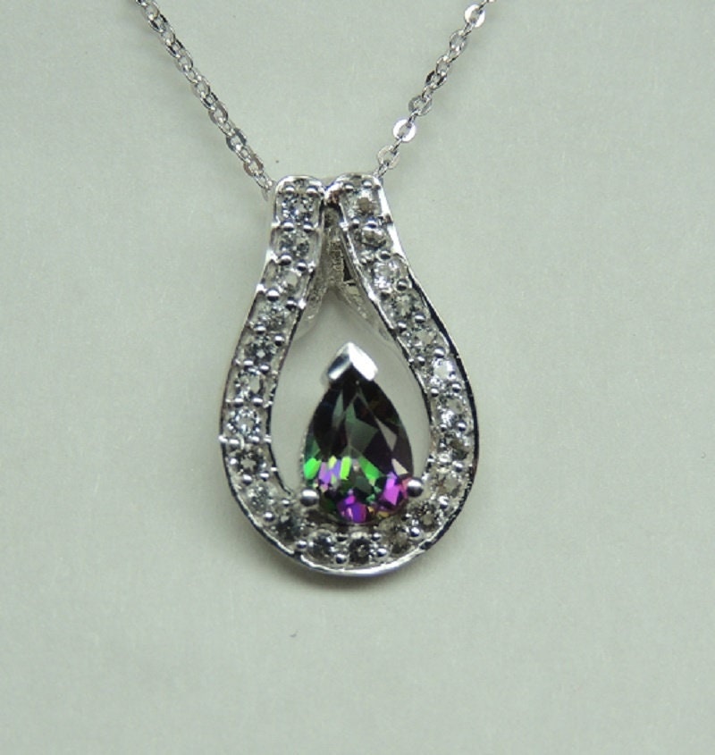 Edle 1,15 Carat Mystic Topas Anhanger weisstopas 925 Silber Collier Kette Top Edel