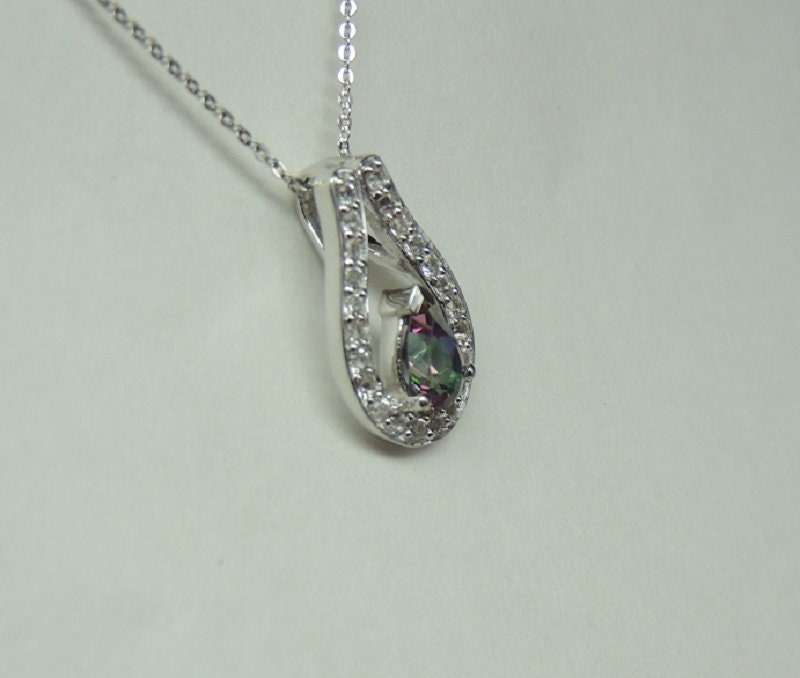 Edle 1,15 Carat Mystic Topas Anhanger weisstopas 925 Silber Collier Kette Top Edel