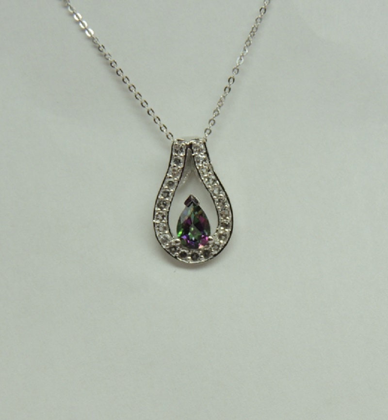 Edle 1,15 Carat Mystic Topas Anhanger weisstopas 925 Silber Collier Kette Top Edel