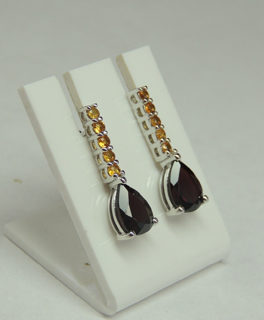 Edle 2,65 Carat Granat Citrin Ohrstecker 925 Silber blutroter Granat ein Traum