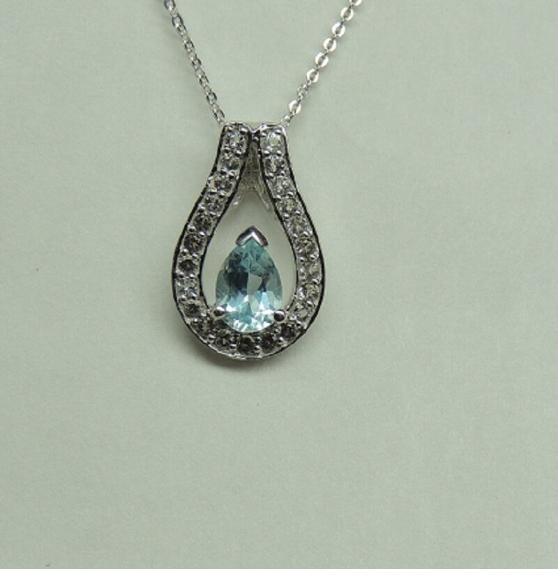 Edle 1,30 Carat Blautopas Anhänger 925 Silber weisstopas 925 Silber