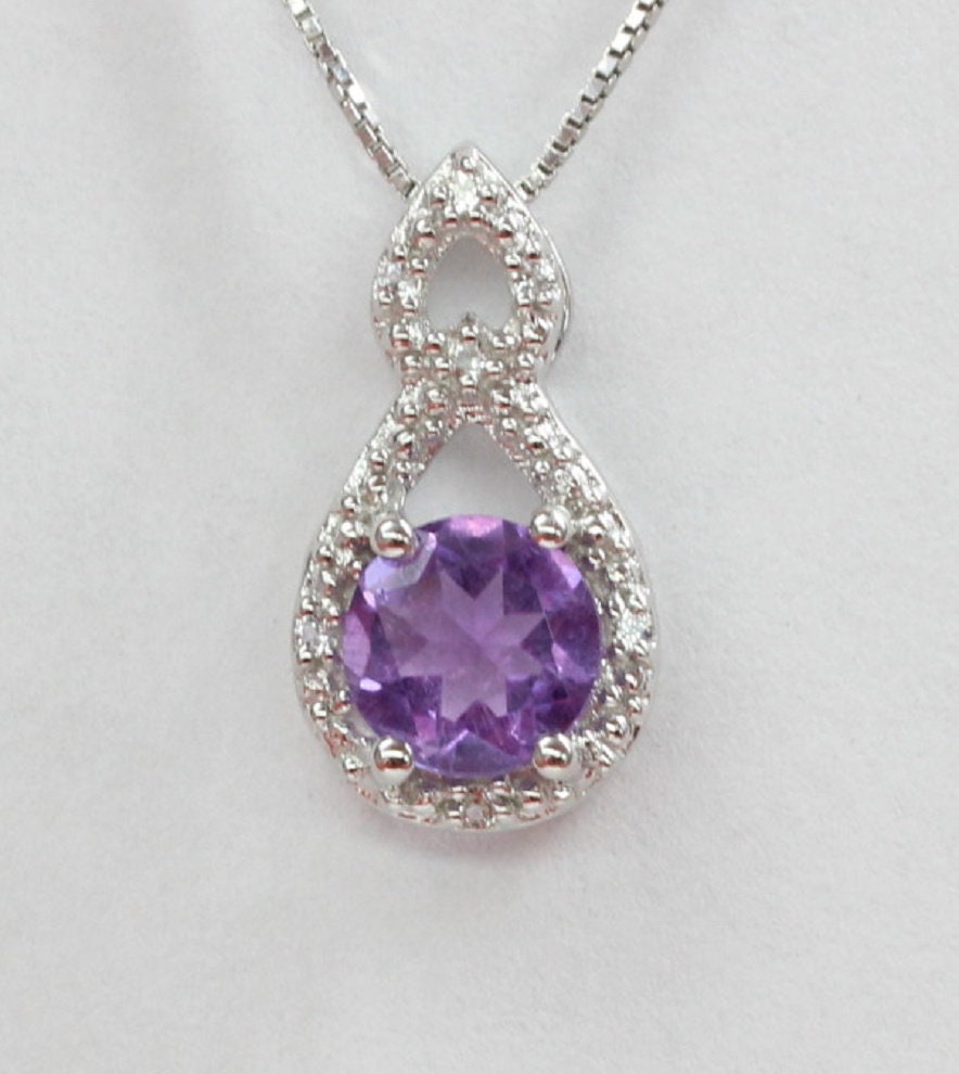Echter Amethyst Anhänger 925 Silber, Lila Edelstein Kette mit Weißtopas, Minimalistischer Schmuck, Geschenk für Sie, Februar Geburtsstein