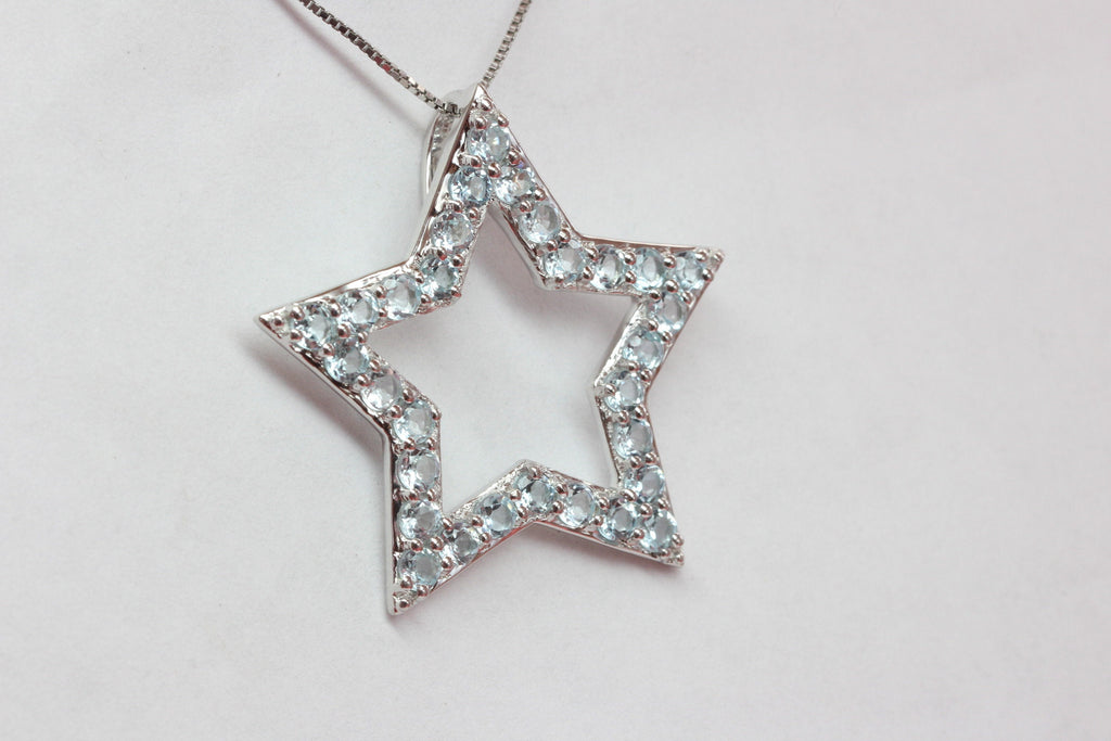 Edler 1,80 Carat Blautopas Stern Anhanger 925 Silber Collier Kette sky blue Topas