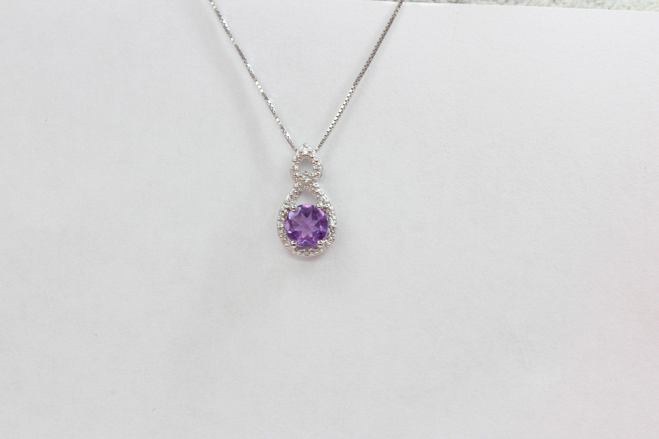 Echter Amethyst Anhänger 925 Silber, Lila Edelstein Kette mit Weißtopas, Minimalistischer Schmuck, Geschenk für Sie, Februar Geburtsstein