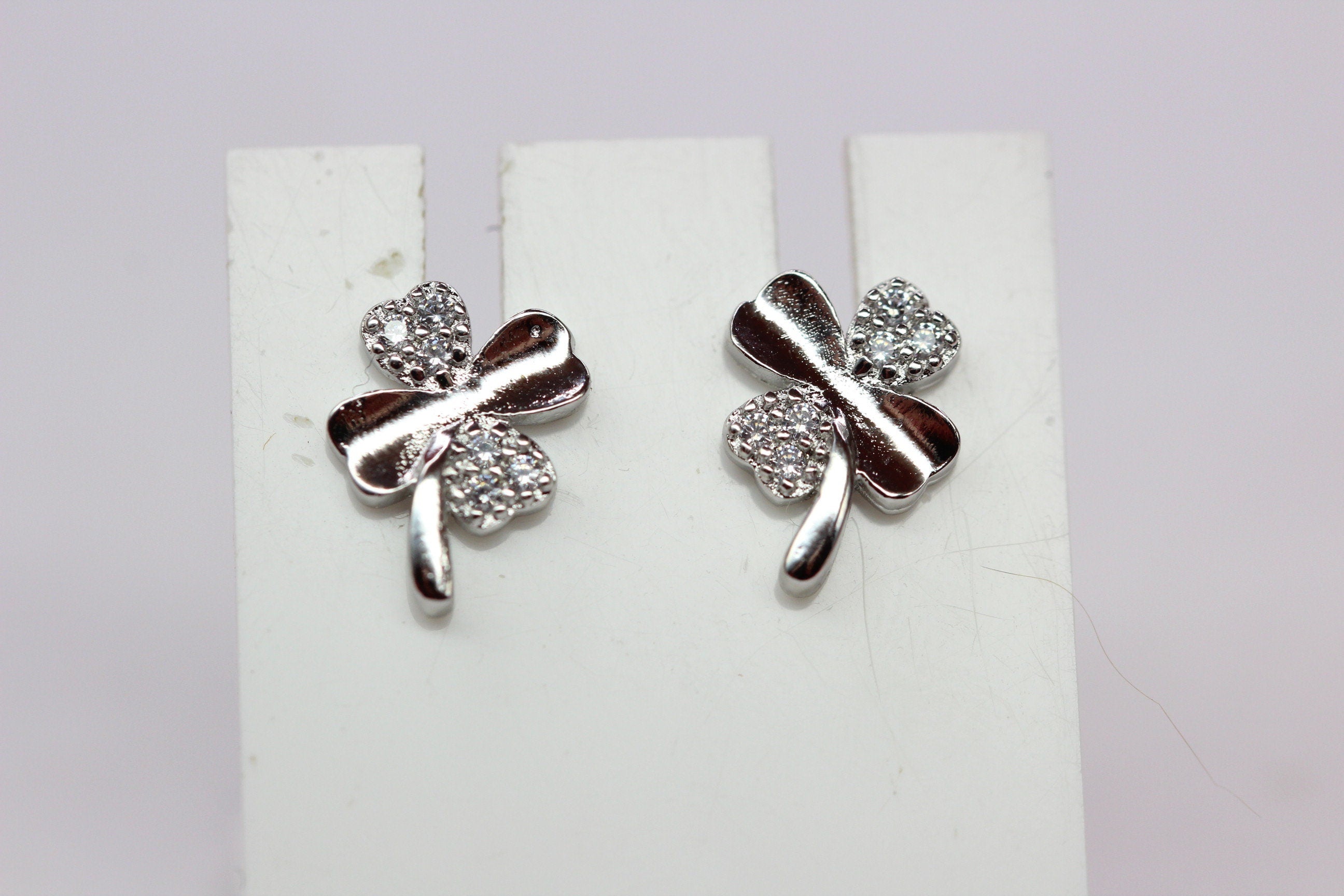Edle Kleeblatt Ohrstecker mit Zirkonia 925  Silber Ohrring Edel Top  ca 9 mm