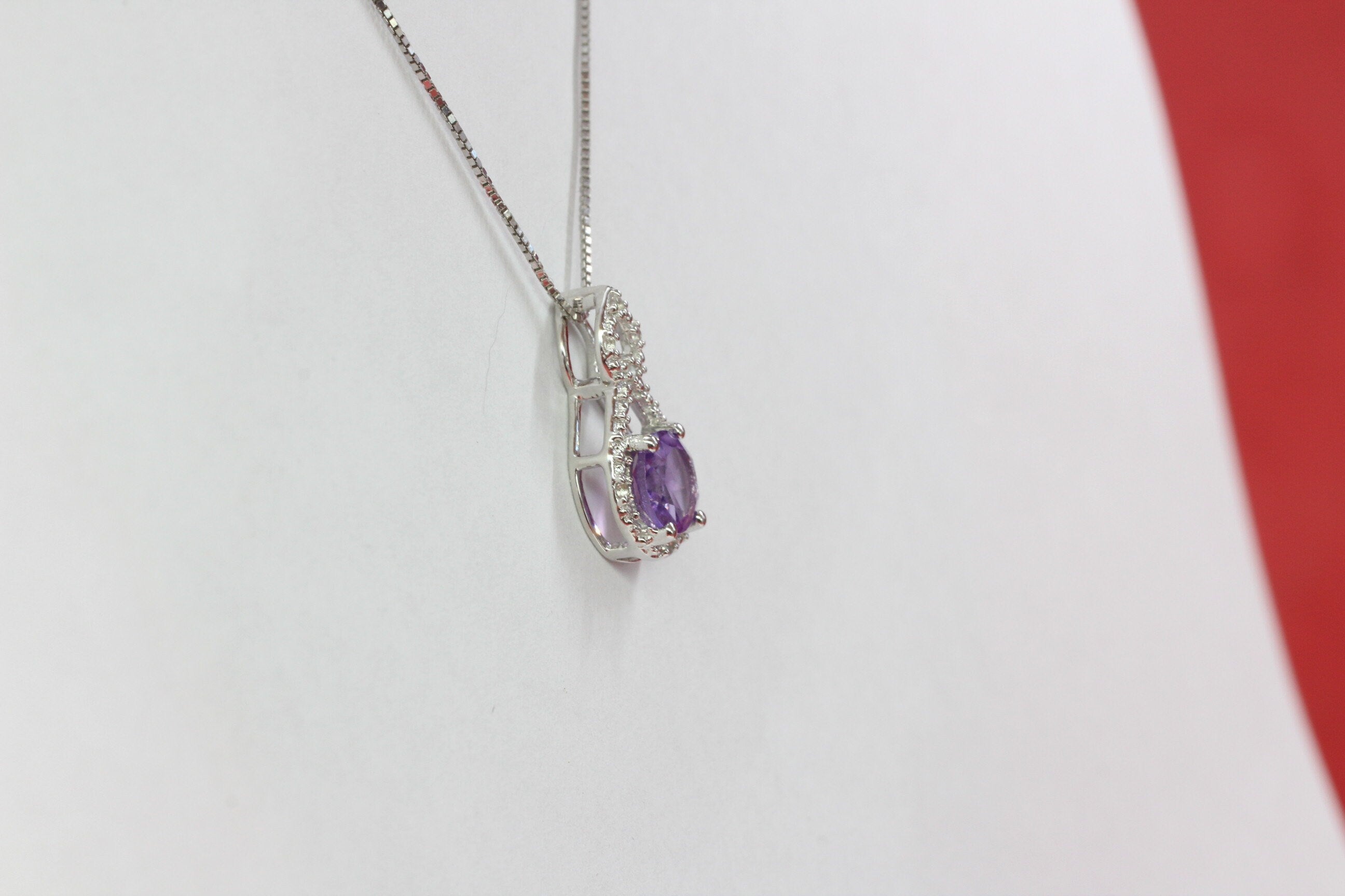 Echter Amethyst Anhänger 925 Silber, Lila Edelstein Kette mit Weißtopas, Minimalistischer Schmuck, Geschenk für Sie, Februar Geburtsstein