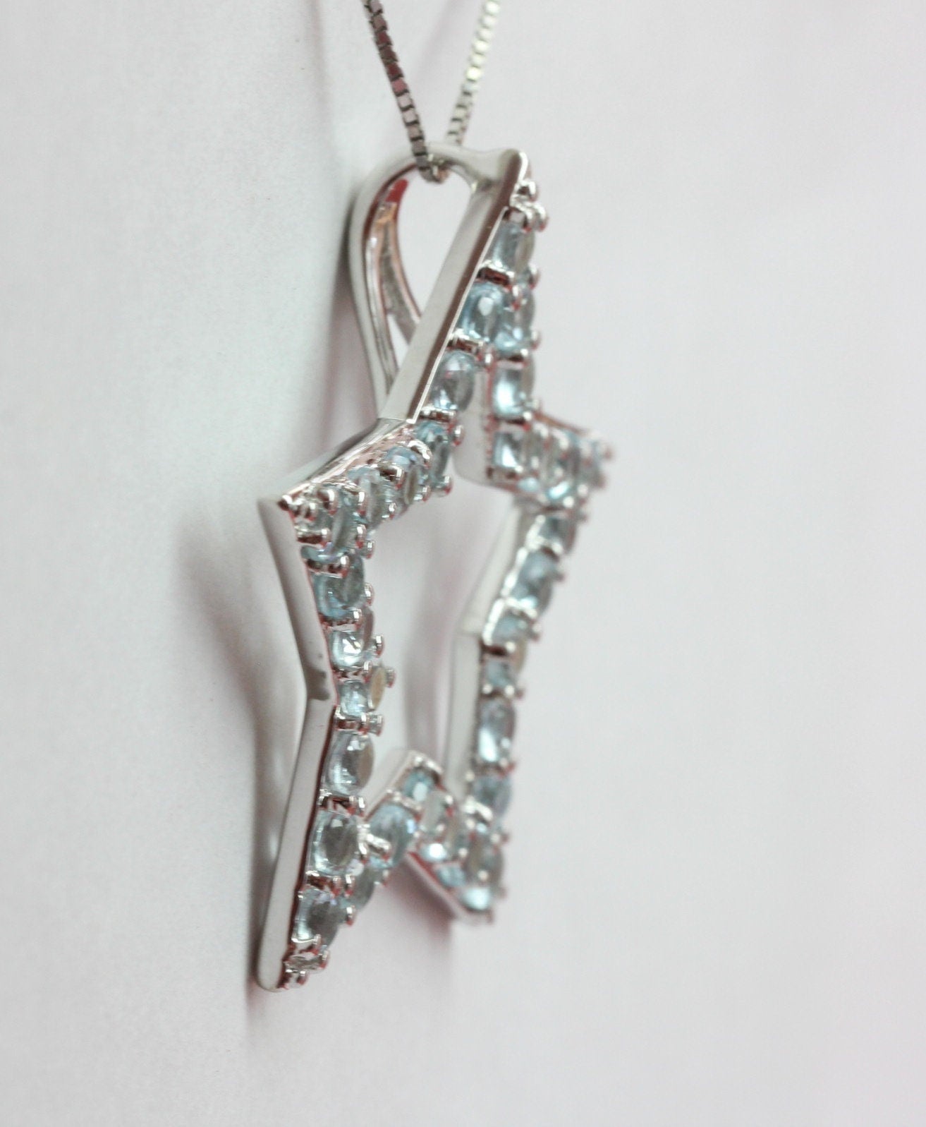 Edler 1,80 Carat Blautopas Stern Anhanger 925 Silber Collier Kette sky blue Topas