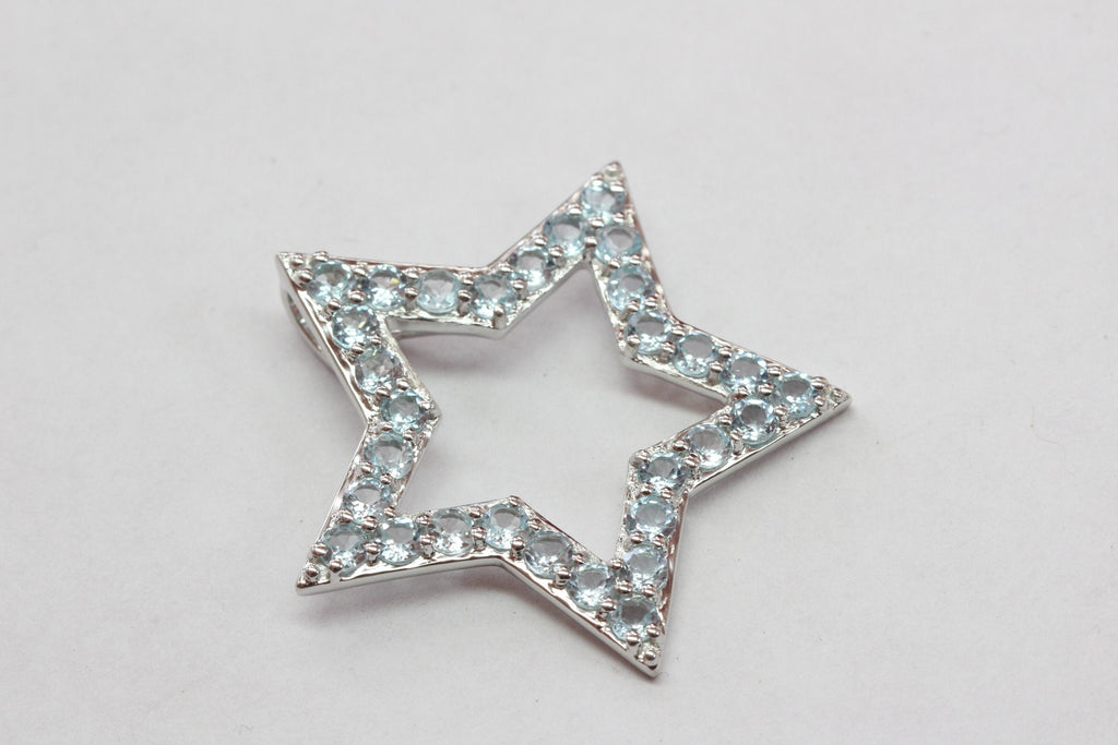Edler 1,80 Carat Blautopas Stern Anhanger 925 Silber Collier Kette sky blue Topas
