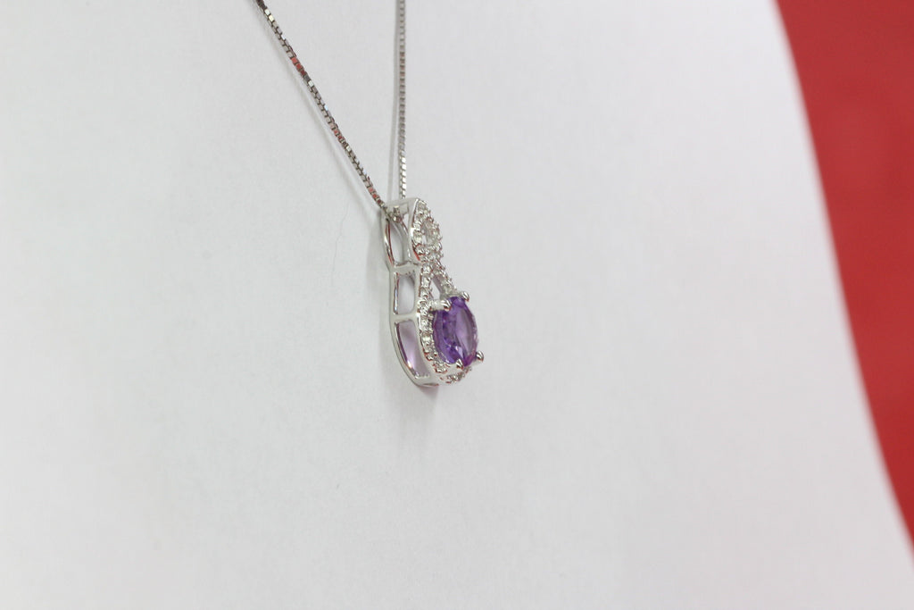 Echter Amethyst Anhänger 925 Silber, Lila Edelstein Kette mit Weißtopas, Minimalistischer Schmuck, Geschenk für Sie, Februar Geburtsstein