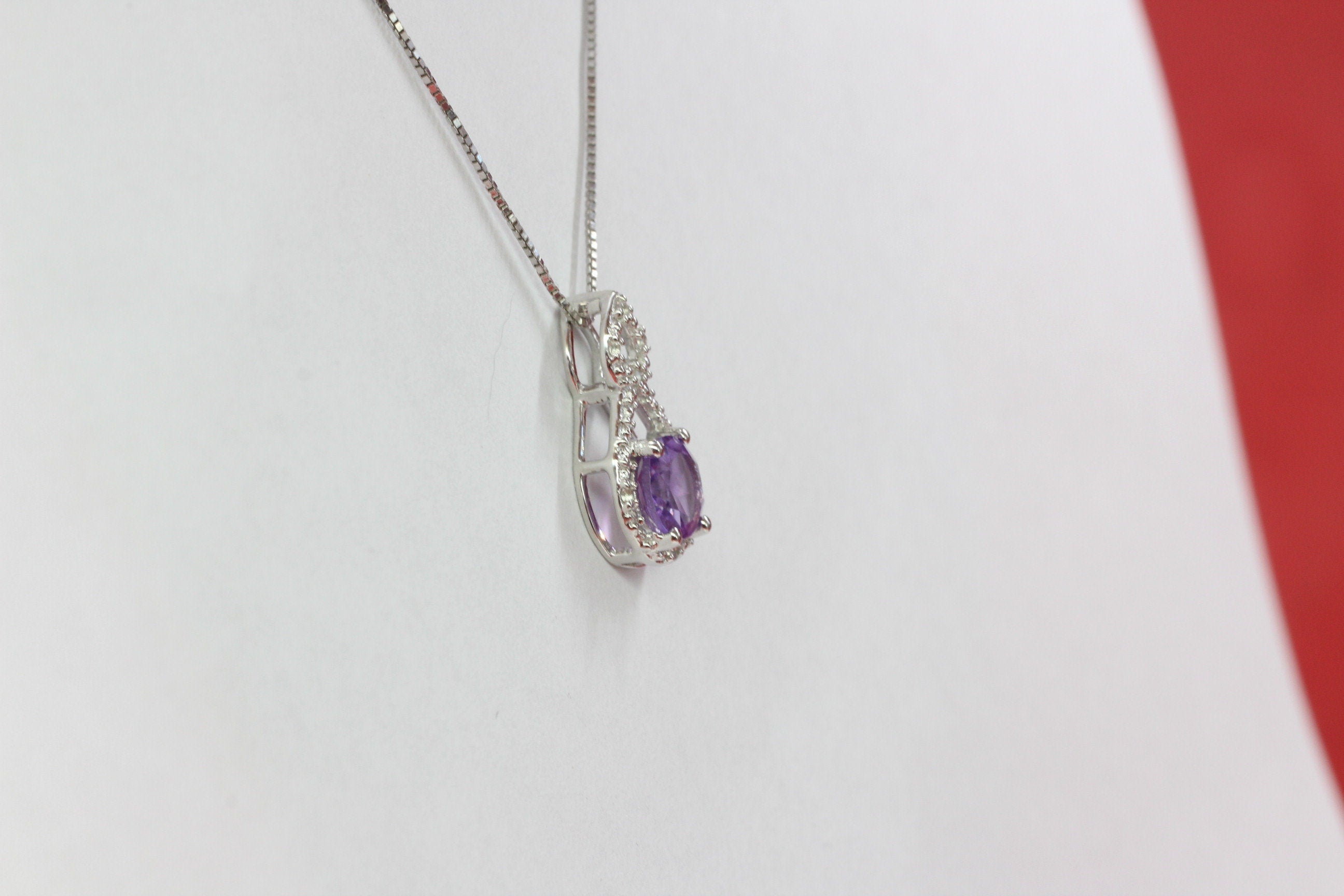 Echter Amethyst Anhänger 925 Silber, Lila Edelstein Kette mit Weißtopas, Minimalistischer Schmuck, Geschenk für Sie, Februar Geburtsstein