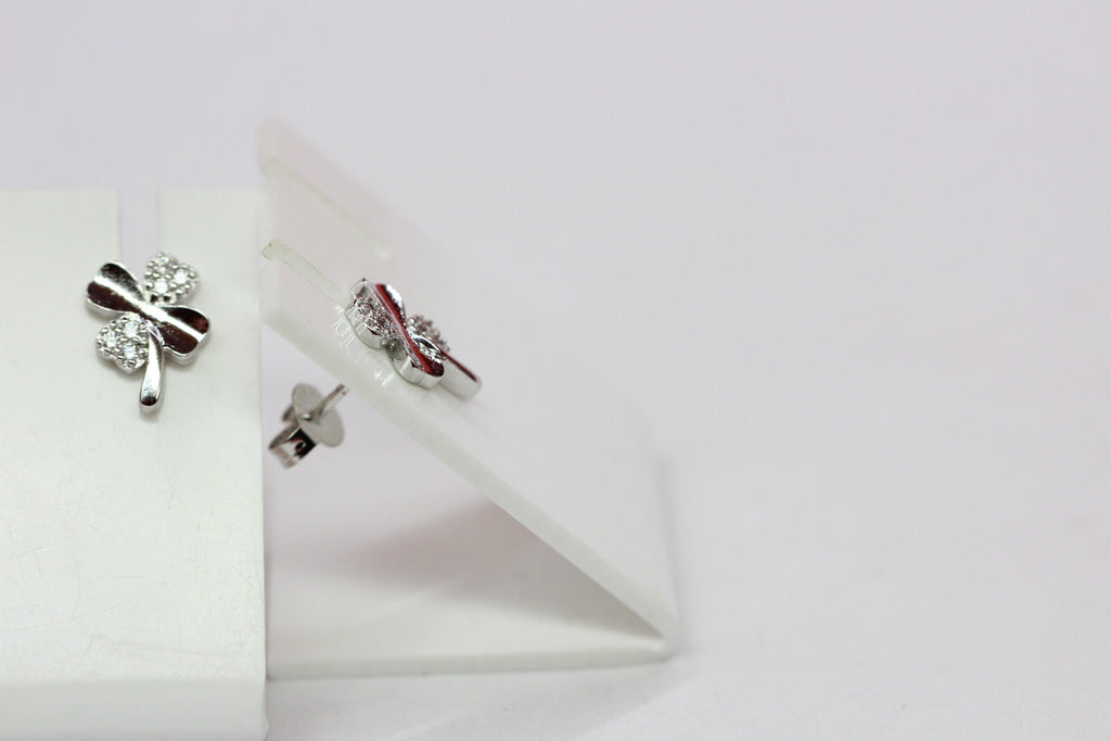 Edle Kleeblatt Ohrstecker mit Zirkonia 925  Silber Ohrring Edel Top  ca 9 mm