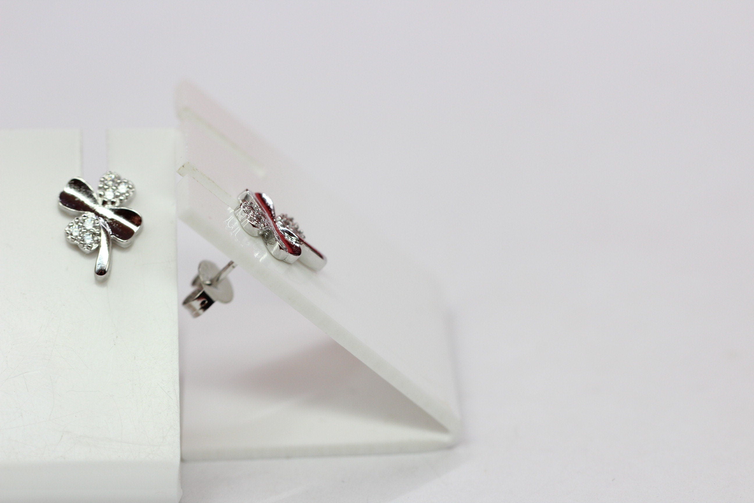 Edle Kleeblatt Ohrstecker mit Zirkonia 925  Silber Ohrring Edel Top  ca 9 mm