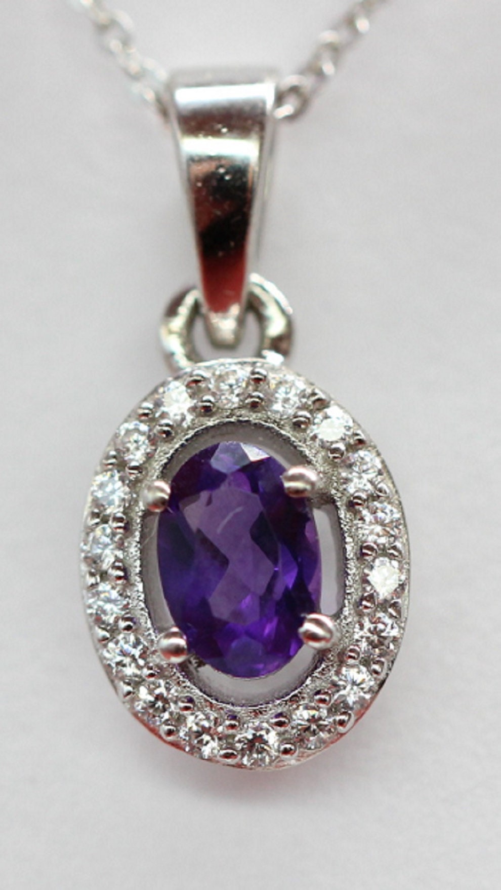 Edler 0,4 Carat Amethyst Anhanger 925 Silber Collier Kette Zirkonia American Diamant