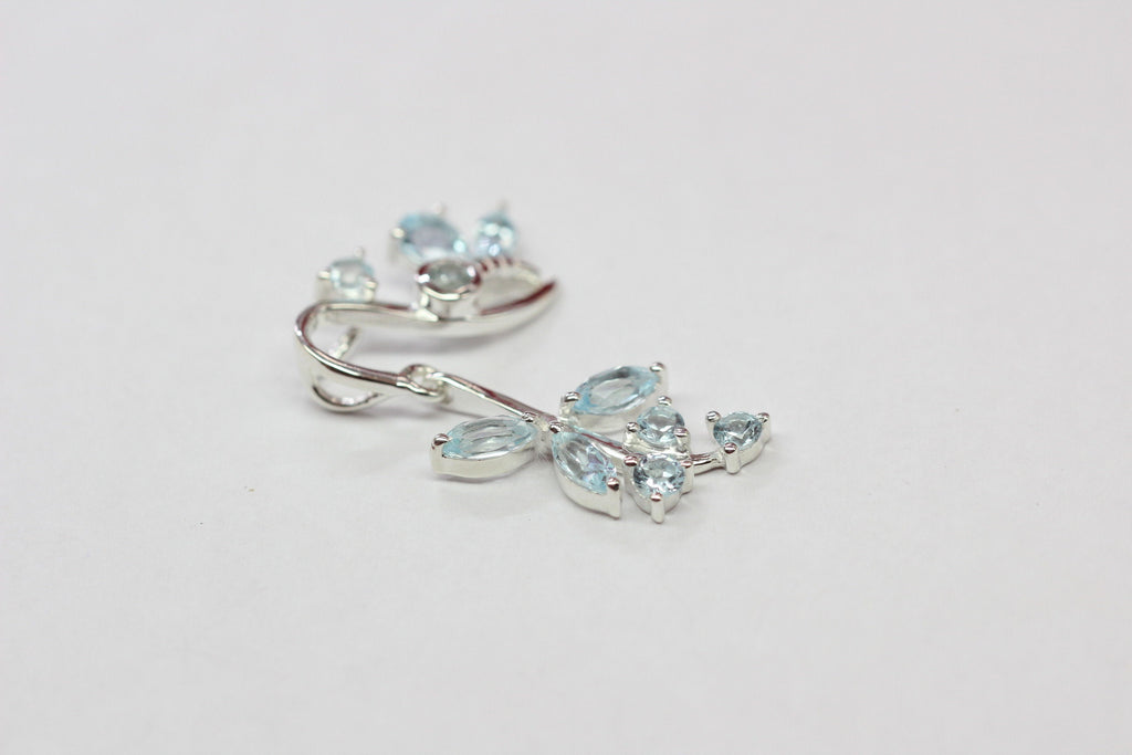 Edler 1,36 Carat Blautopas Libellen Blumen Anhanger 925 Silber Collier Kette Top