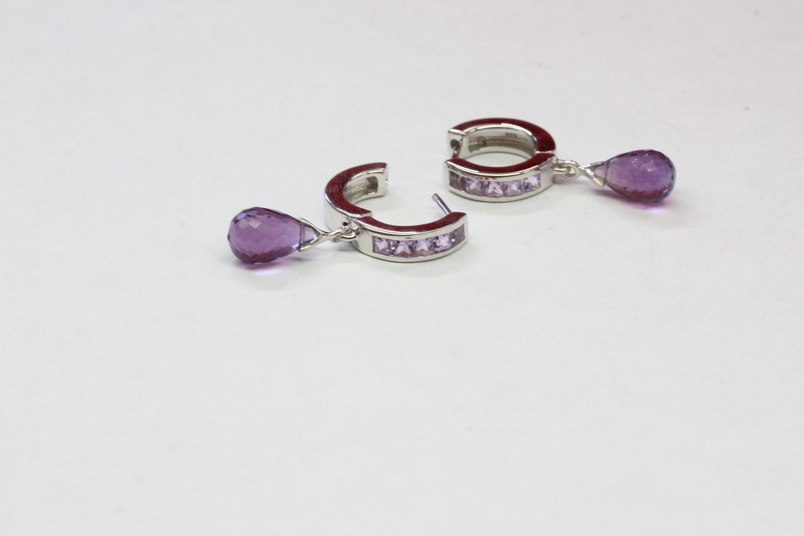 Edle 4,3 Carat Amethyst Creolen 925 Silber Ohrschmuck Ohrring violetter Edelstein