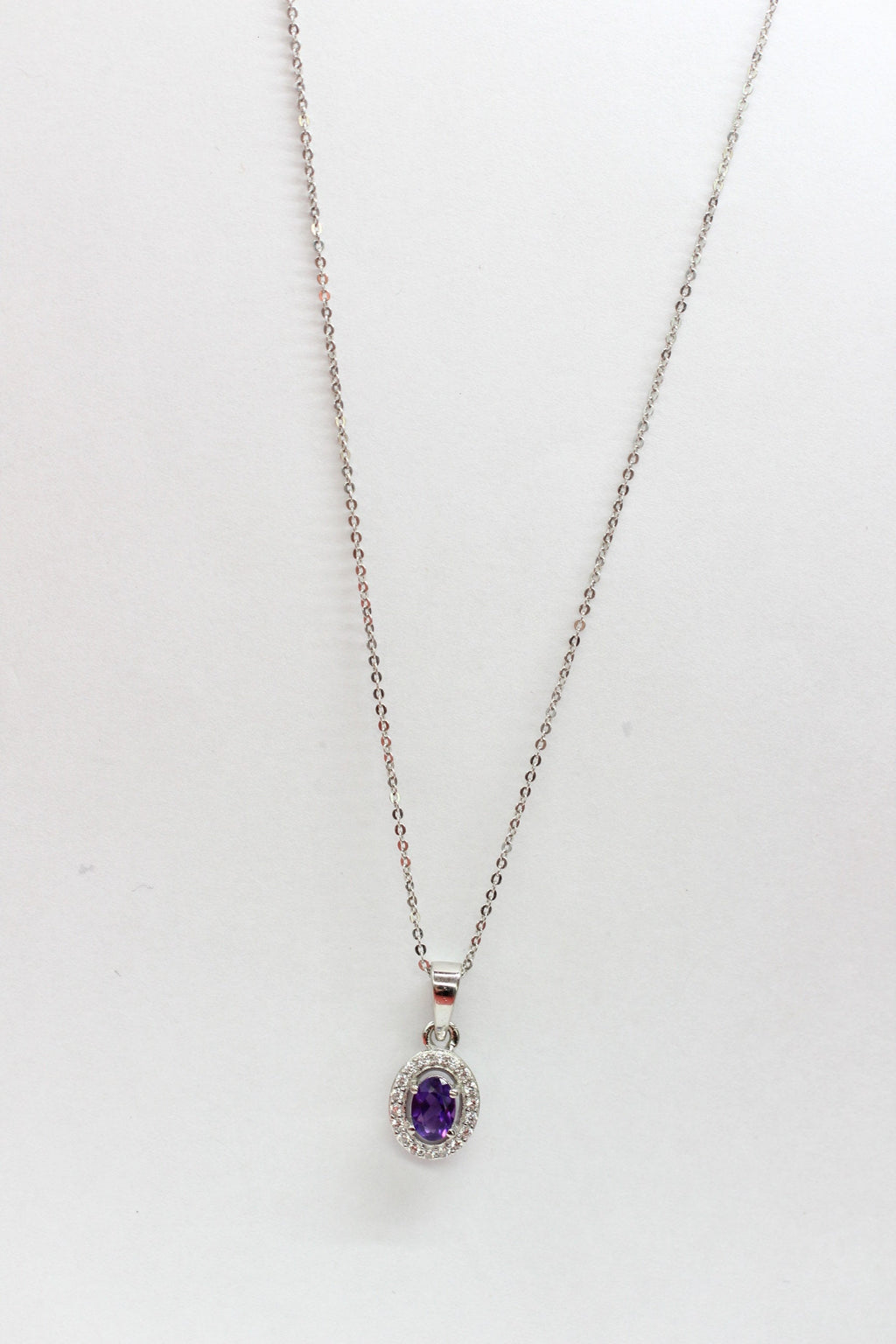 Edler 0,4 Carat Amethyst Anhanger 925 Silber Collier Kette Zirkonia American Diamant