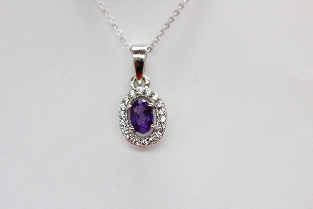 Edler 0,4 Carat Amethyst Anhanger 925 Silber Collier Kette Zirkonia American Diamant