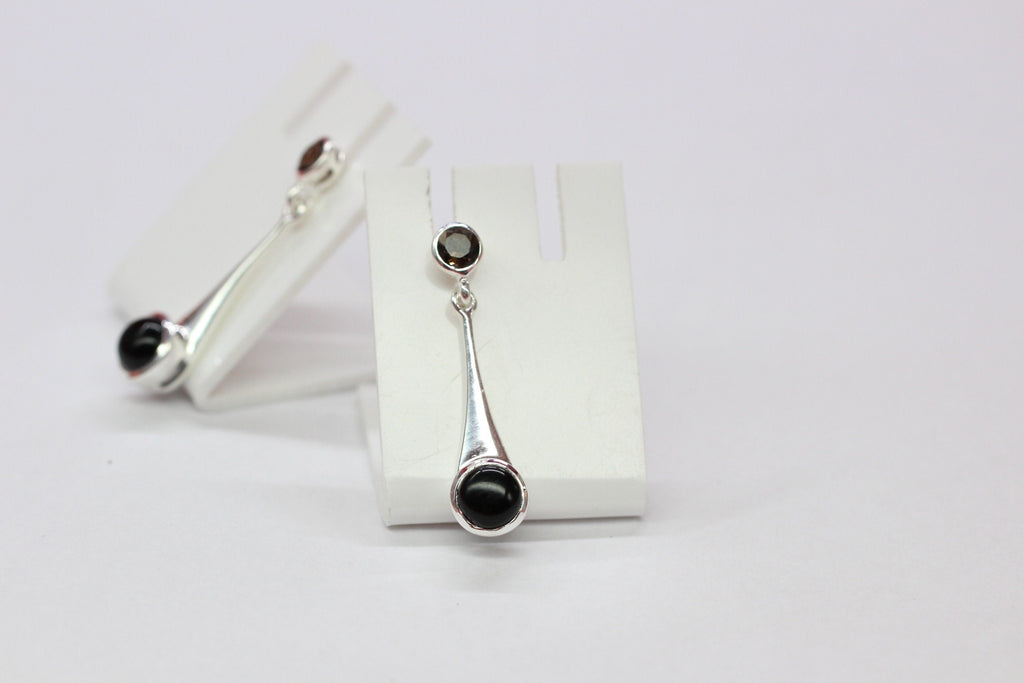 Edler 3,1 Carat Rauchquarz Onyx Ohrstecker 925 Silber Ohrschmuck Ohrhanger
