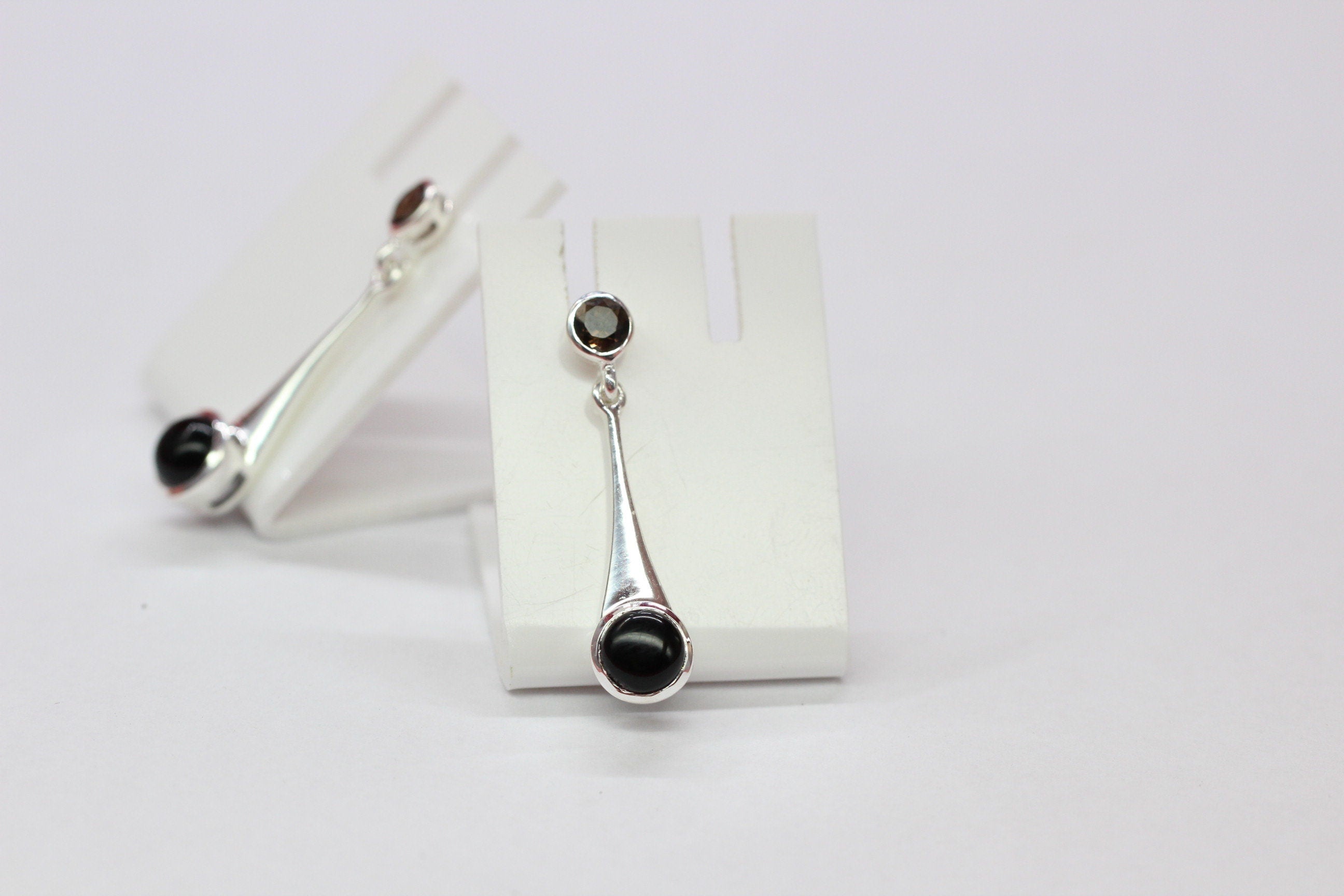 Edler 3,1 Carat Rauchquarz Onyx Ohrstecker 925 Silber Ohrschmuck Ohrhanger
