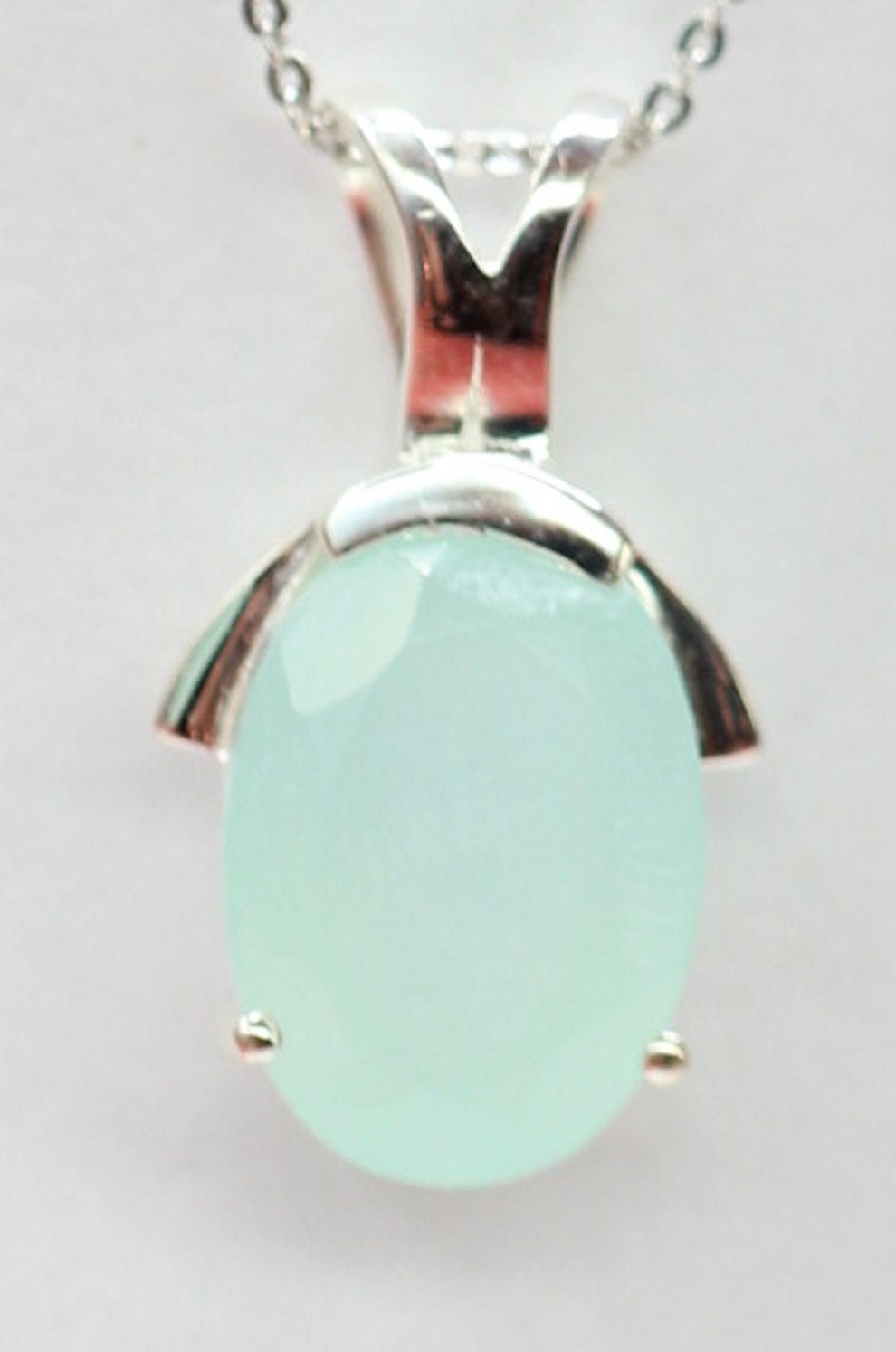 Aqua Chalcedon Anhänger Silber 925  Edles Collier mit 4,9 ct Edelstein, Handgefertigt, Pastellblauer Stein, Maritimer Schmuck Geschenk