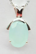 Aqua Chalcedon Anhänger Silber 925  Edles Collier mit 4,9 ct Edelstein, Handgefertigt, Pastellblauer Stein, Maritimer Schmuck Geschenk
