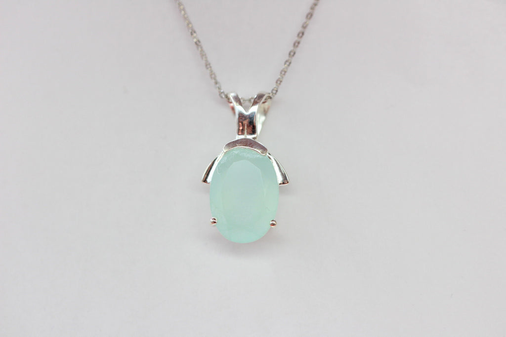 Aqua Chalcedon Anhänger Silber 925  Edles Collier mit 4,9 ct Edelstein, Handgefertigt, Pastellblauer Stein, Maritimer Schmuck Geschenk