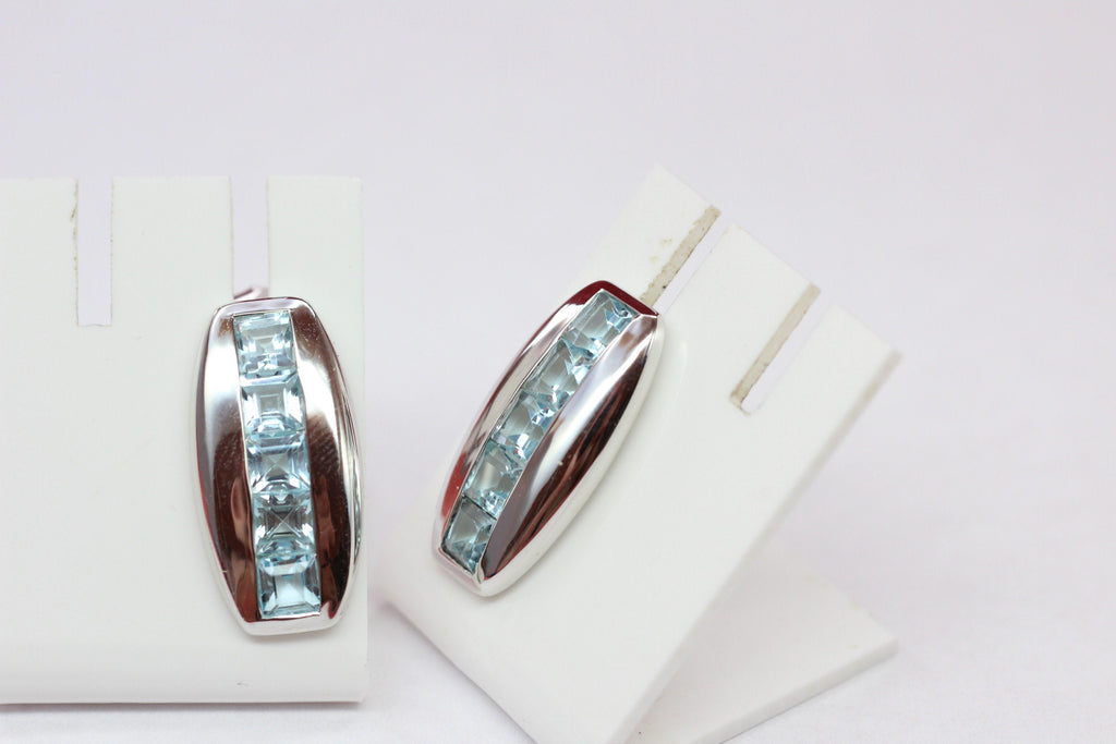 Edle 3,8 Carat Blautoaps Designer Ohrstecker 925 Silber Ohrring Ohrschmuck Carree Schliff