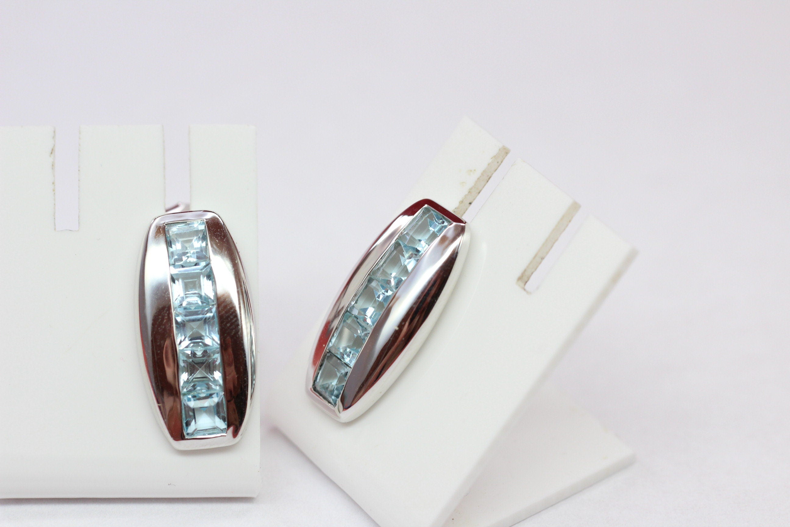 Edle 3,8 Carat Blautoaps Designer Ohrstecker 925 Silber Ohrring Ohrschmuck Carree Schliff