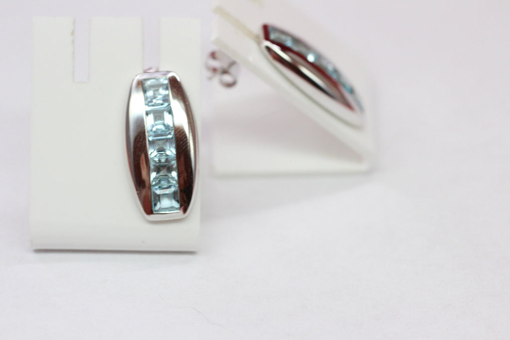 Edle 3,8 Carat Blautoaps Designer Ohrstecker 925 Silber Ohrring Ohrschmuck Carree Schliff