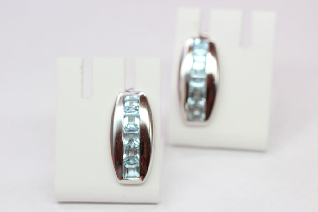 Edle 3,8 Carat Blautoaps Designer Ohrstecker 925 Silber Ohrring Ohrschmuck Carree Schliff