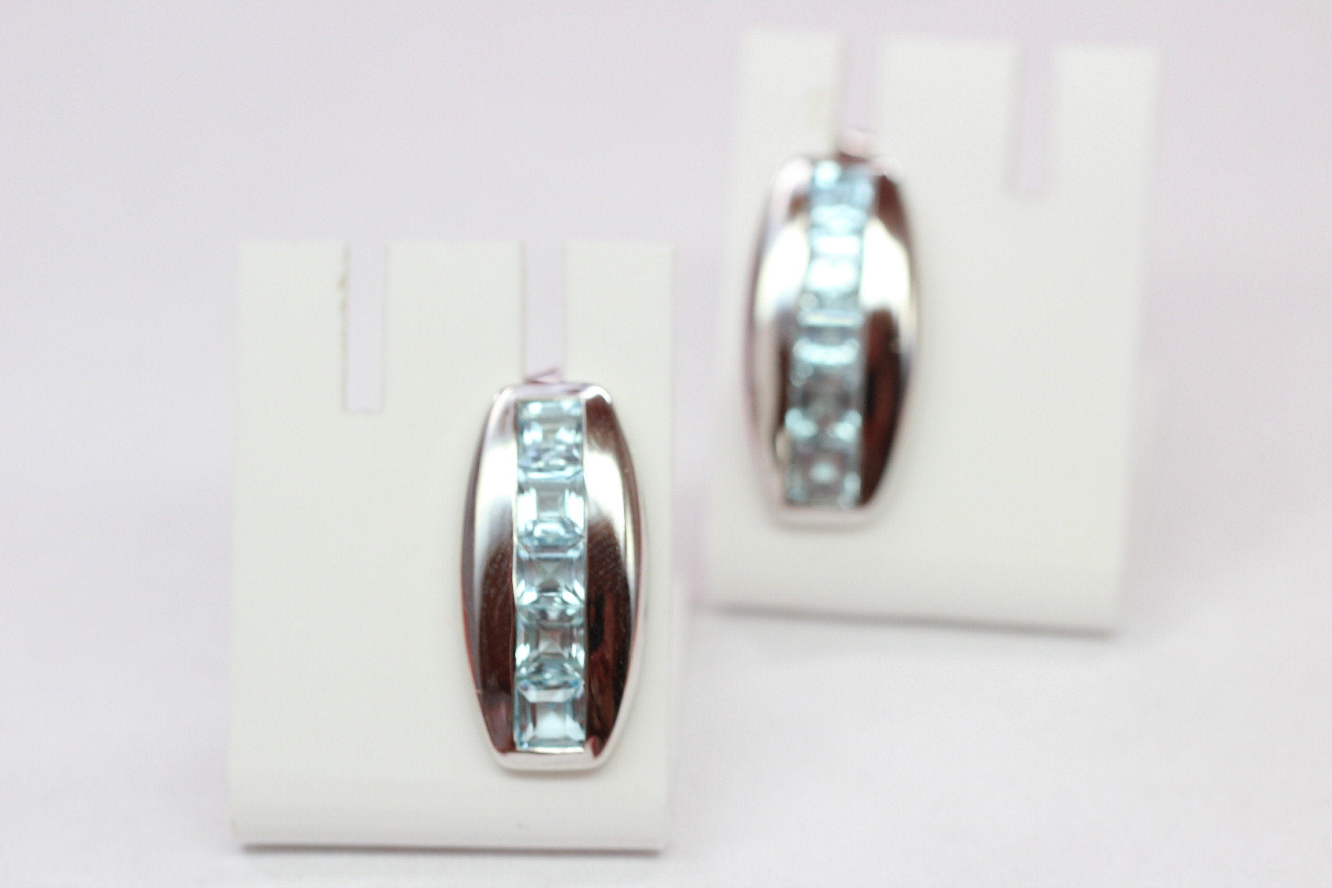 Edle 3,8 Carat Blautoaps Designer Ohrstecker 925 Silber Ohrring Ohrschmuck Carree Schliff