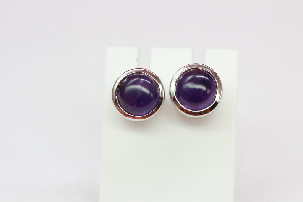 Edle 4,59 Carat Amethyst Ohrstecker 925 Silber Ohrschmuck Ohring Cabochon Unisex