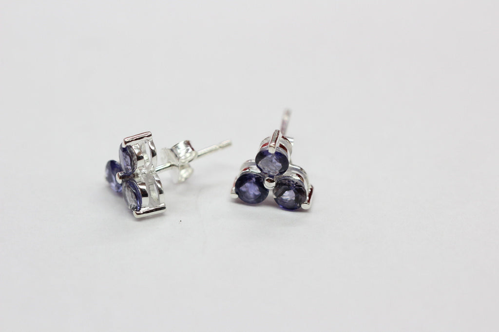 Edle 0,52 Carat Iolith Ohrstecker 925 Siilber Wassersahir Luchssaphir Ohrschmuck
