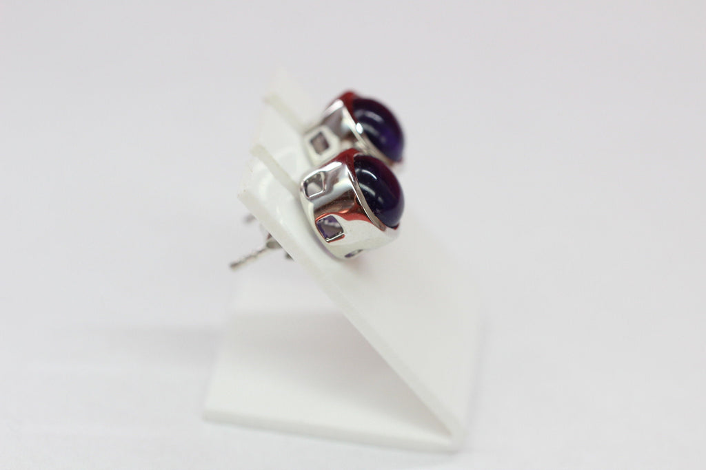 Edle 4,59 Carat Amethyst Ohrstecker 925 Silber Ohrschmuck Ohring Cabochon Unisex