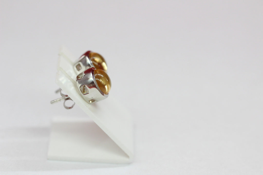 4,59 Carat Citrin Cabochon Ohrstecker 925 Silber gelber Edelstein Unisex