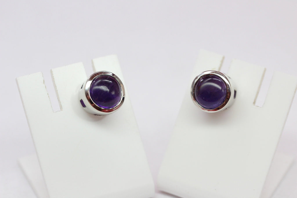 Edle 4,59 Carat Amethyst Ohrstecker 925 Silber Ohrschmuck Ohring Cabochon Unisex