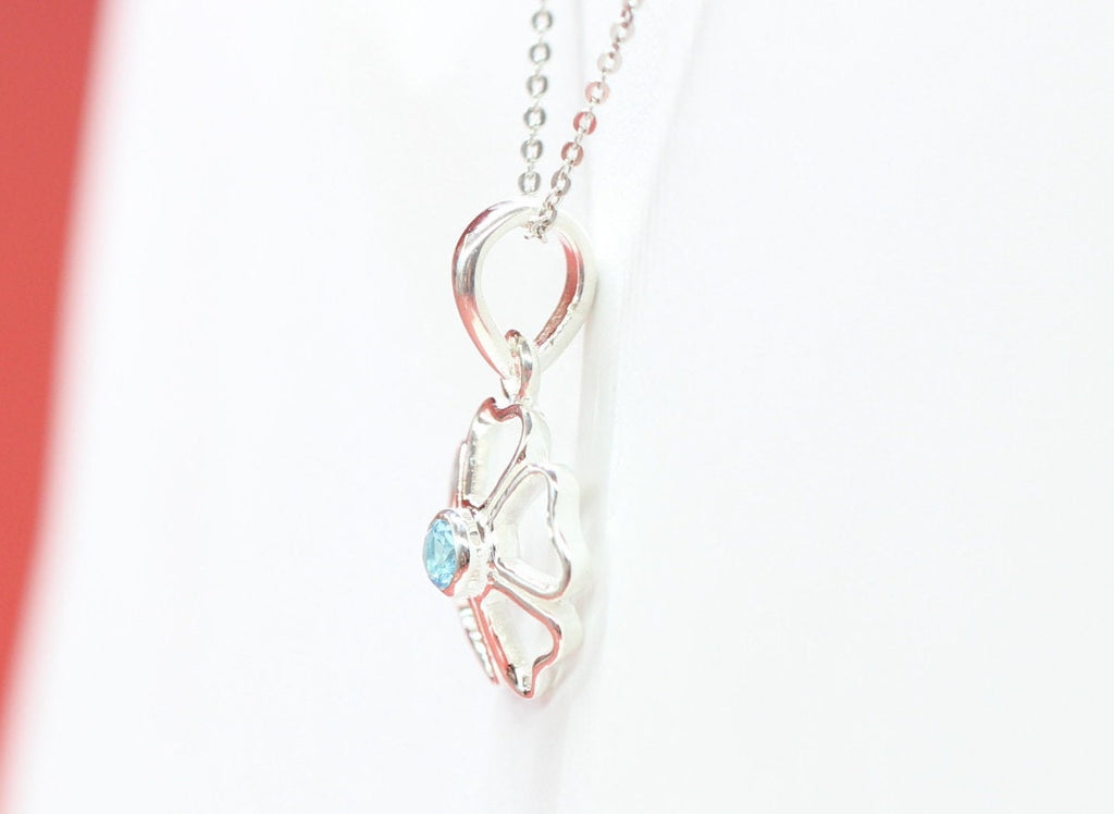 Echter Blautopas Anhänger Silber 925, Kleeblatt Schmuck Blau, Zierliche Edelstein Kette, Glückssymbol Halskette, Kleiner Topas Anhänger Edel