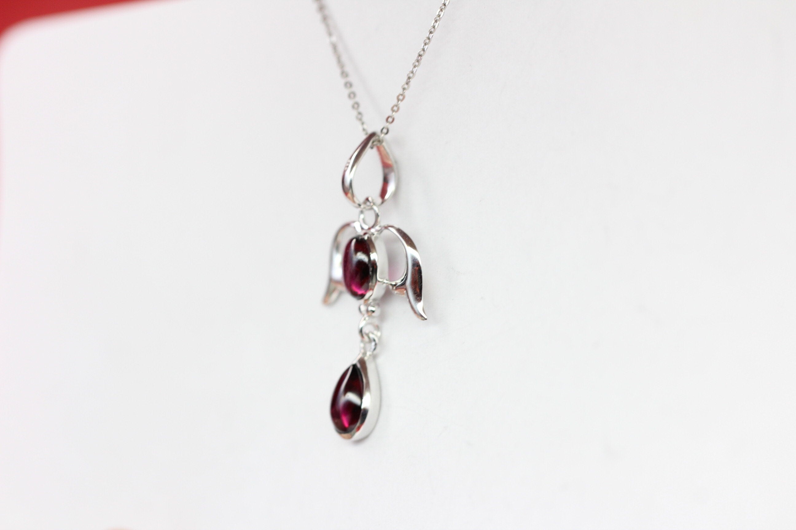 Edler 3,4 Carat Granat Anhanger Cabochon Schliff 925 Silber Collier Kette Top