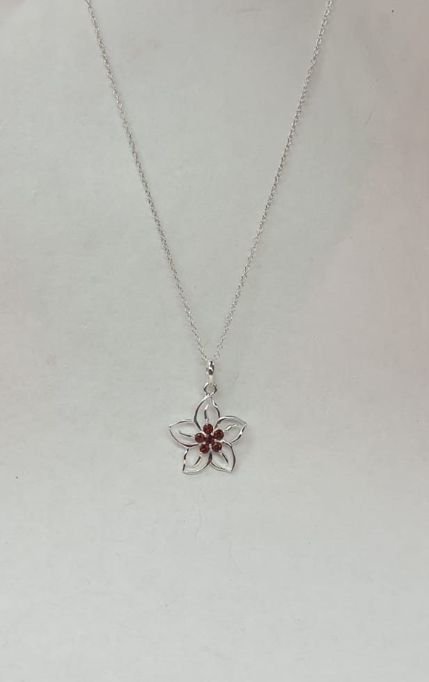 Edler 0,19 Carat Granat Blumen Anhänger 925  Silber  blutrot filigran schön