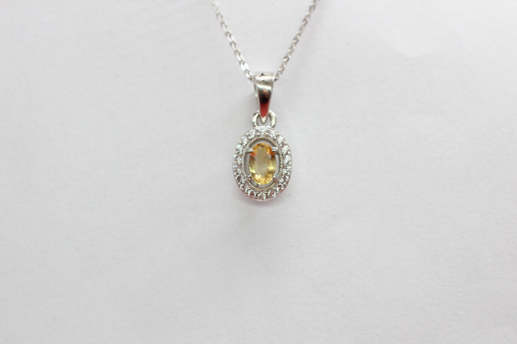 Citrin Anhänger Silber 925 mit Akzentstein  Edler 0,55 ct Edelstein Gelb, Handgefertigter Schmuck, Geschenk für Frauen