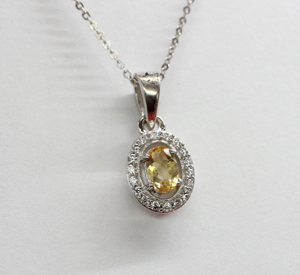 Citrin Anhänger Silber 925 mit Akzentstein  Edler 0,55 ct Edelstein Gelb, Handgefertigter Schmuck, Geschenk für Frauen