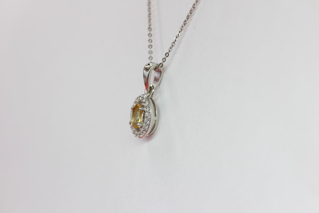 Citrin Anhänger Silber 925 mit Akzentstein  Edler 0,55 ct Edelstein Gelb, Handgefertigter Schmuck, Geschenk für Frauen